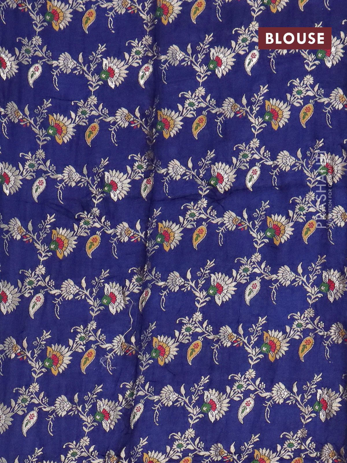 Chinon silk saree blue with allover zari weaves & buttas and zari woven border - banarasi brocade blouse - Image 4