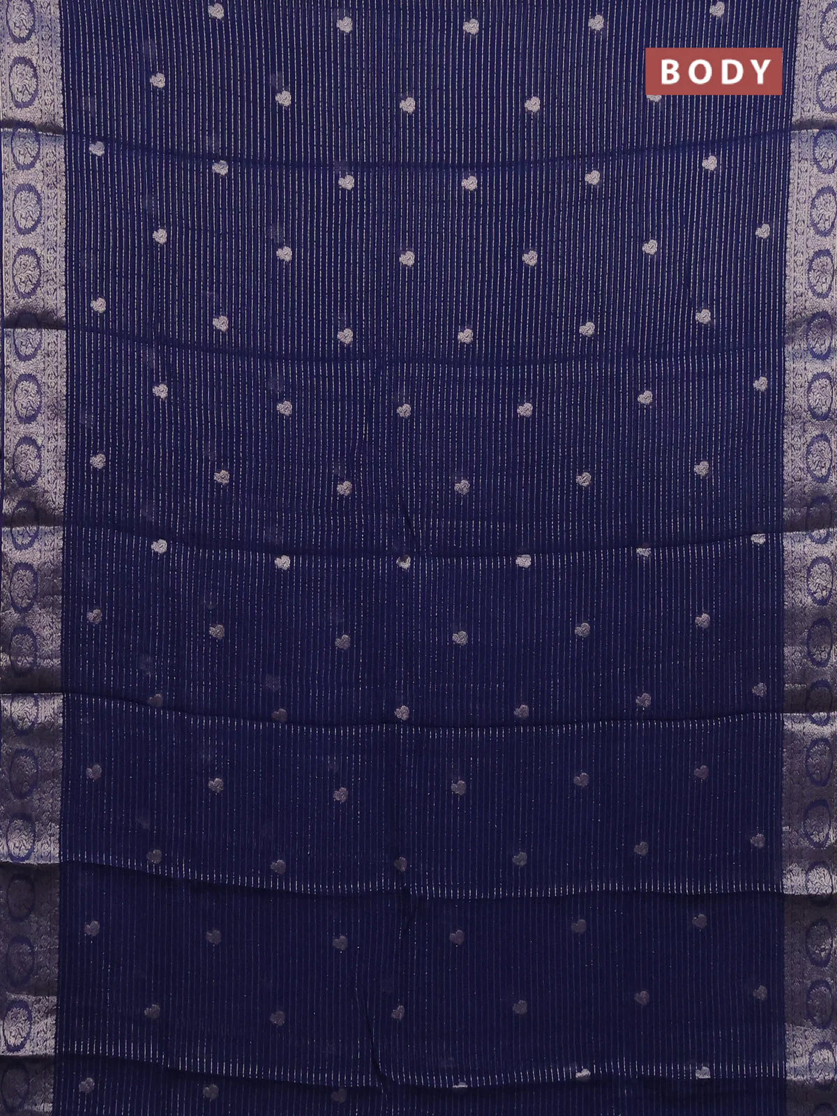 Chinon silk saree dark blue with allover zari weaves & buttas and zari woven border - banarasi brocade blouse - Image 2