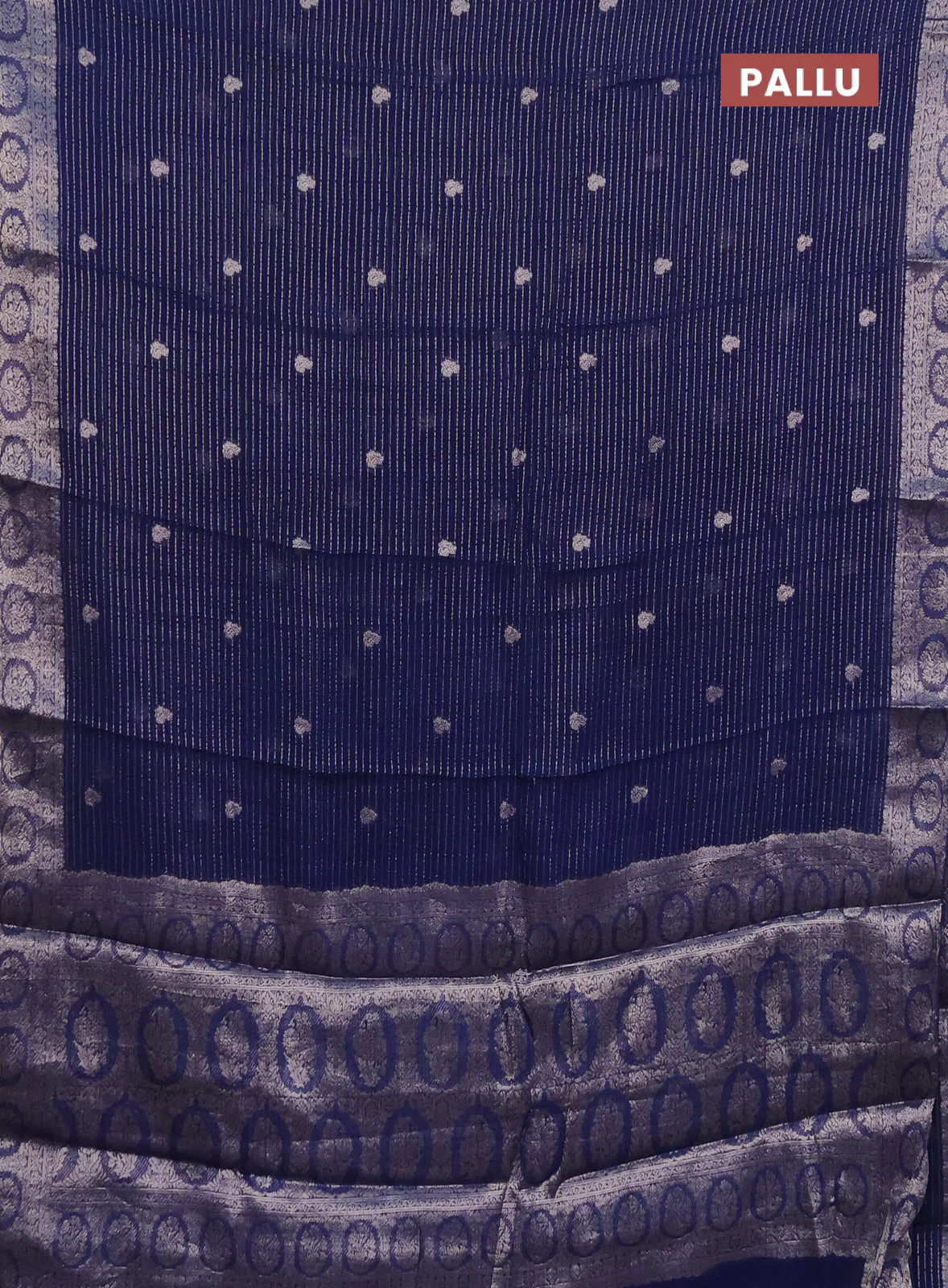 Chinon silk saree dark blue with allover zari weaves & buttas and zari woven border - banarasi brocade blouse - Image 3