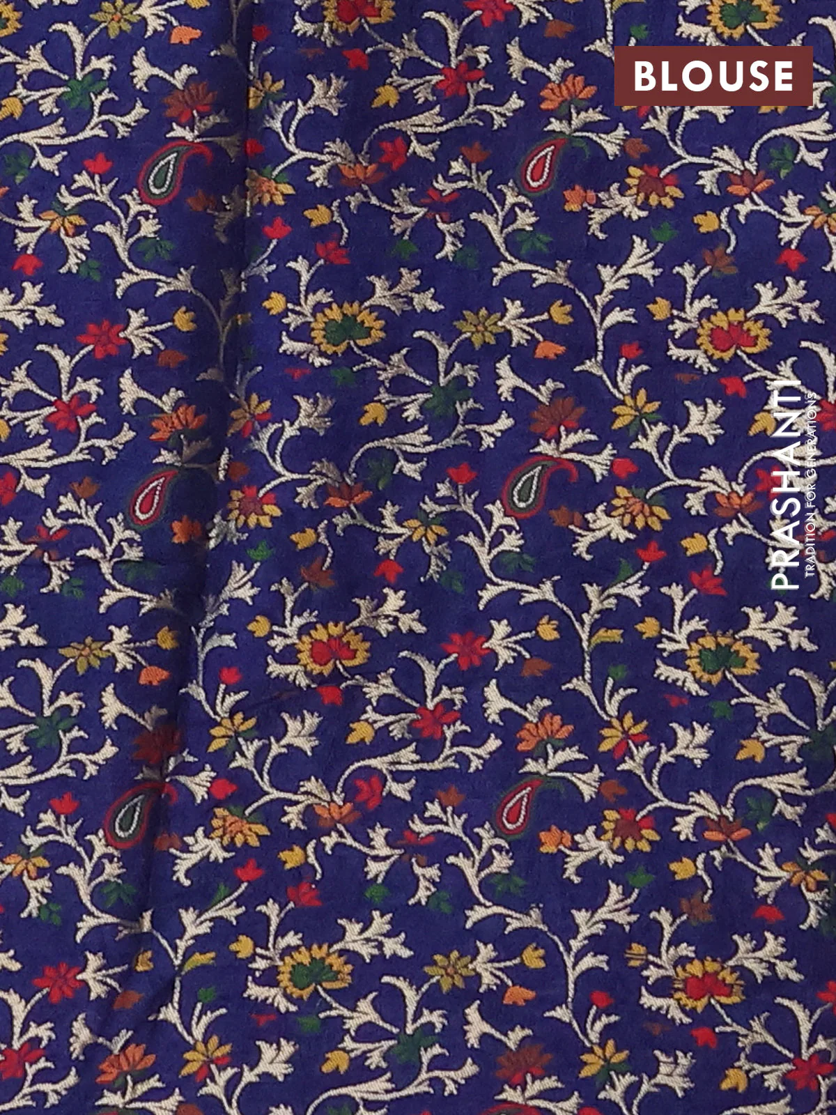 Chinon silk saree dark blue with allover zari weaves & buttas and zari woven border - banarasi brocade blouse - Image 4