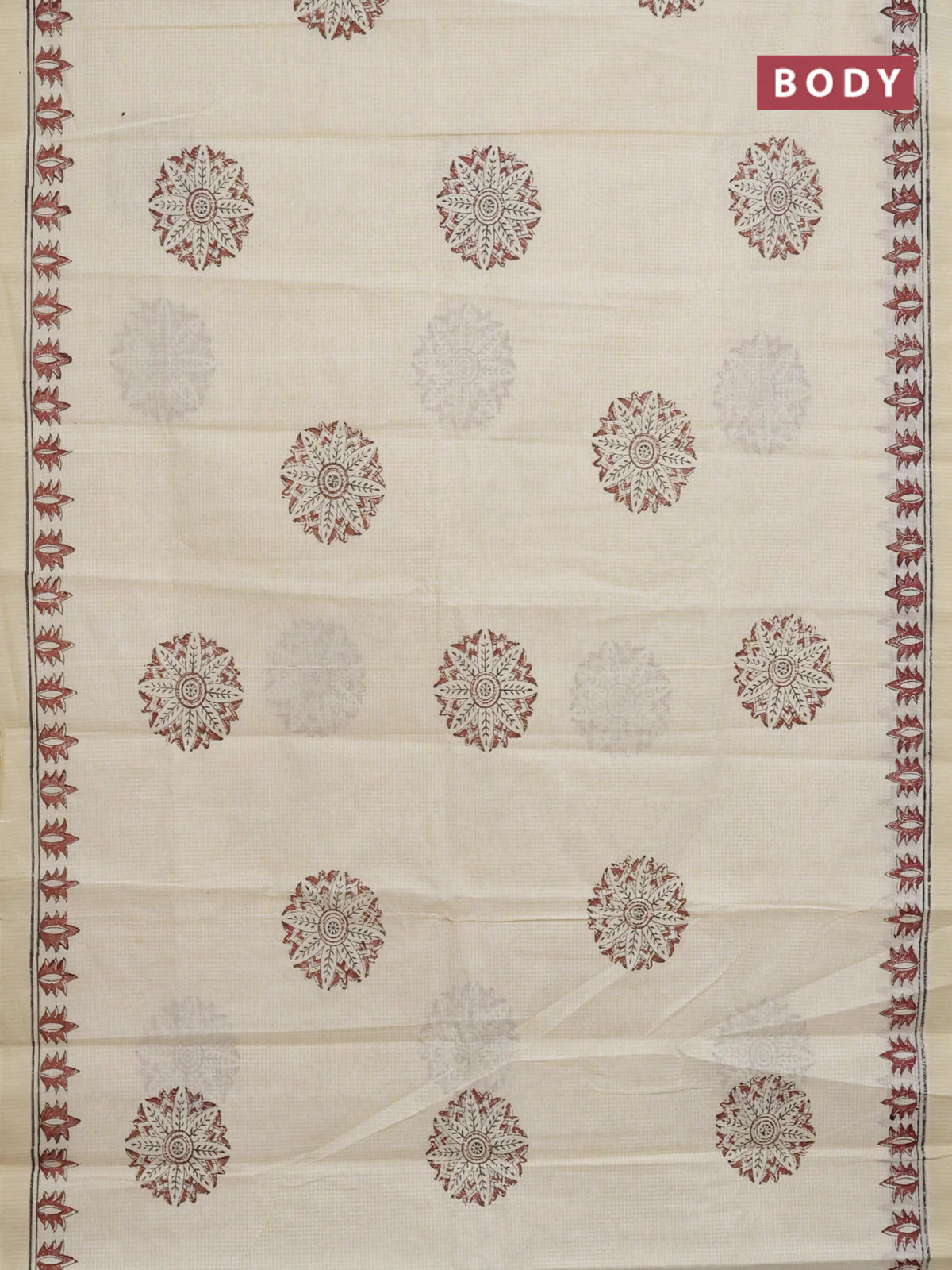 Chirala cotton saree cream and maroon with butta prints and printed border - Image 2