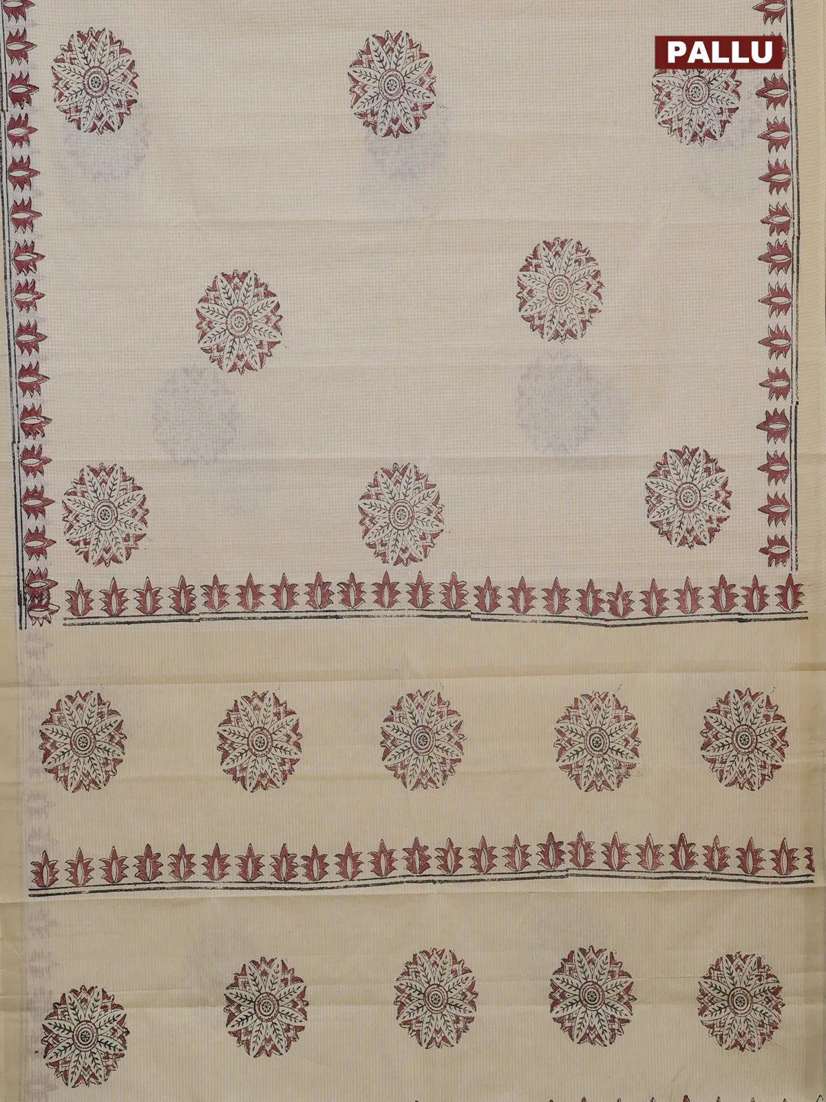 Chirala cotton saree cream and rust shade with butta prints and printed border - Image 3