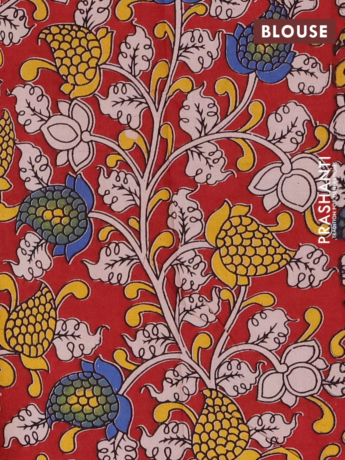 Chirala cotton saree peacock blue and red with butta prints and kalamkari blouse - Image 4