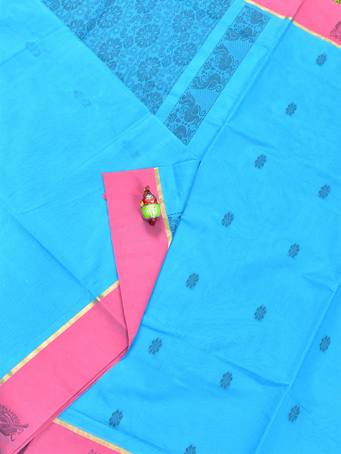 Coimbatore Cotton Blue Butta Saree with Plain Border - Image 2