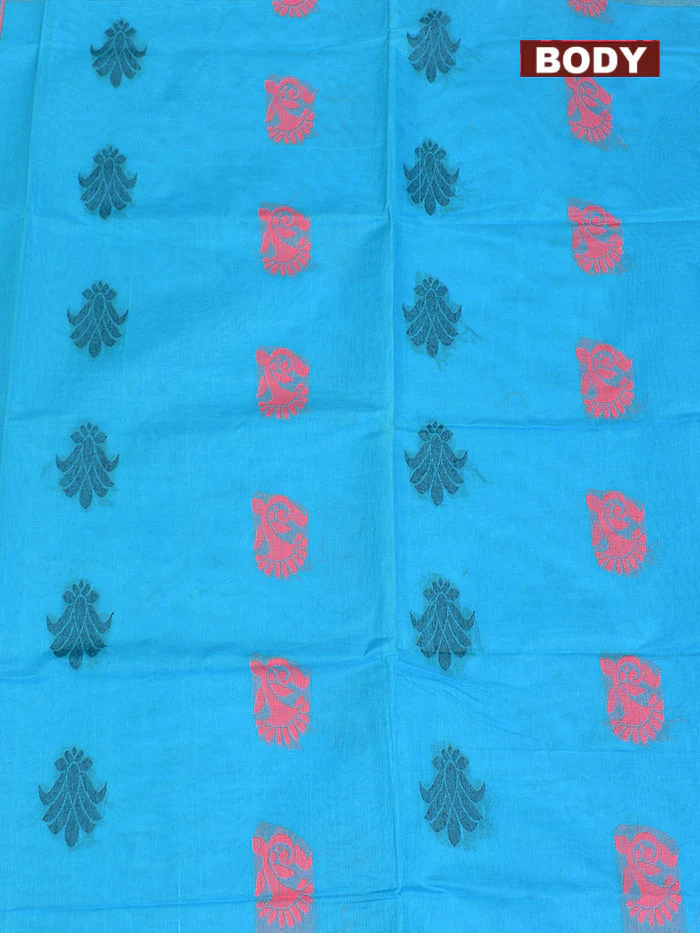 Coimbatore Cotton Blue Butta Saree with Plain Border - Image 3