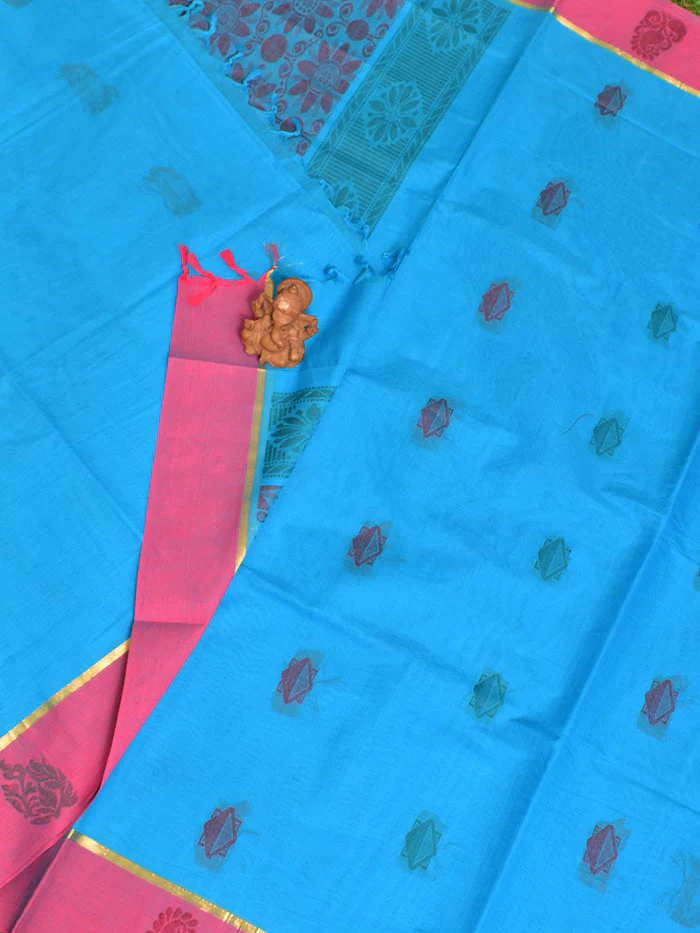 Coimbatore Cotton Blue Butta Saree with Plain Border - Image 2