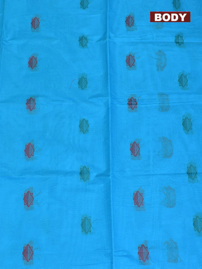 Coimbatore Cotton Blue Butta Saree with Plain Border - Image 3