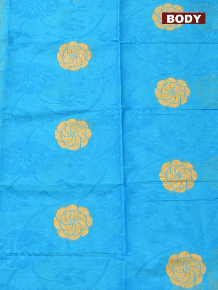 Coimbatore Cotton Blue Butta Saree with Thread Woven Border - Image 3