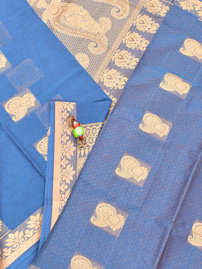 Coimbatore Cotton Blue Butta Saree with Thread Woven Border - Image 2