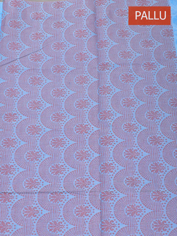 Coimbatore Cotton Blue Color Fancy Emboss Saree with Thread Woven Border - Image 3