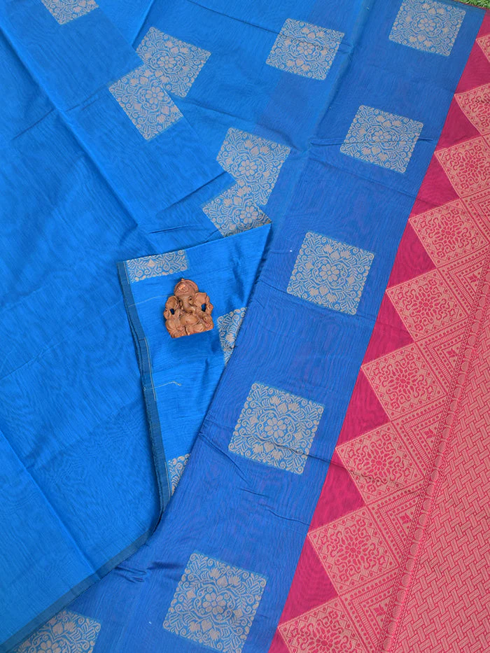Coimbatore Cotton Blue Color Light Weight Cotton Saree - Image 2