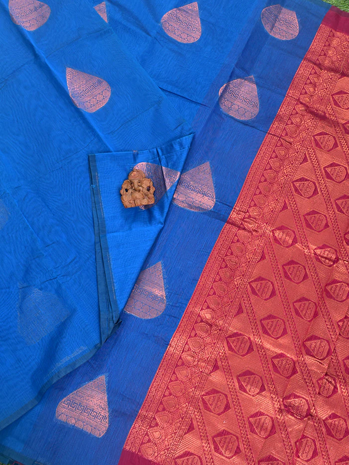 Coimbatore Cotton Blue Color Light weight Cotton Saree - Image 2