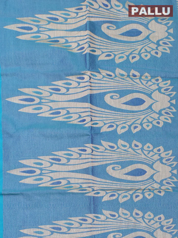 Coimbatore Cotton Blue Emboss Saree with Thread Woven Border - Image 3