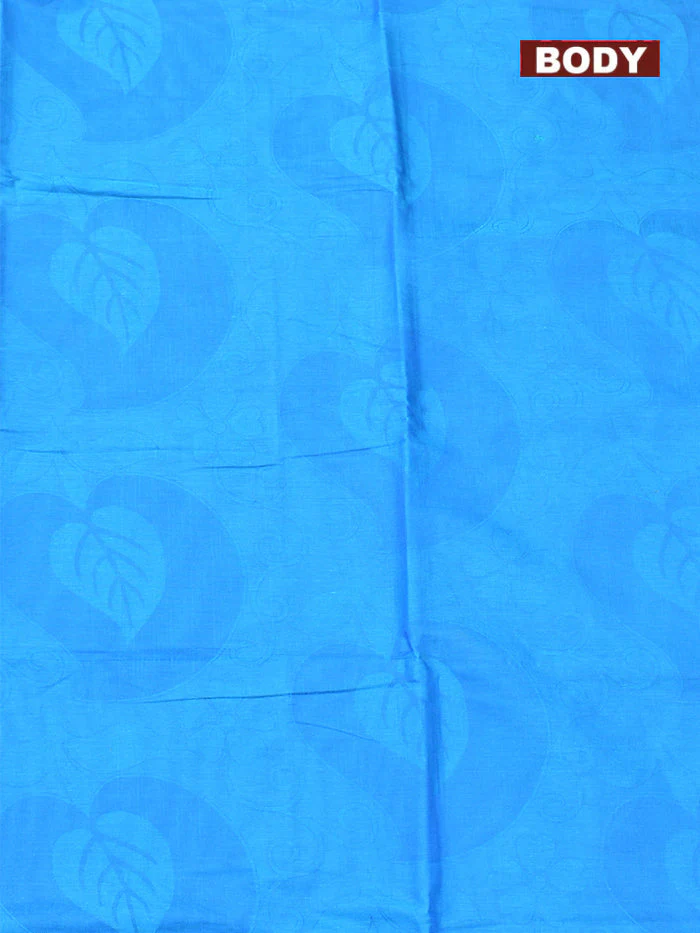 Coimbatore Cotton Blue Emboss Saree with Thread Woven Border - Image 3
