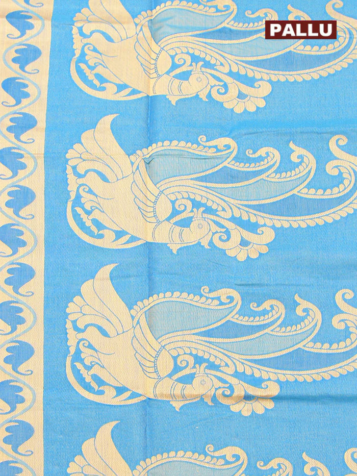 Coimbatore Cotton Blue Emboss Saree with Thread Woven Border - Image 4
