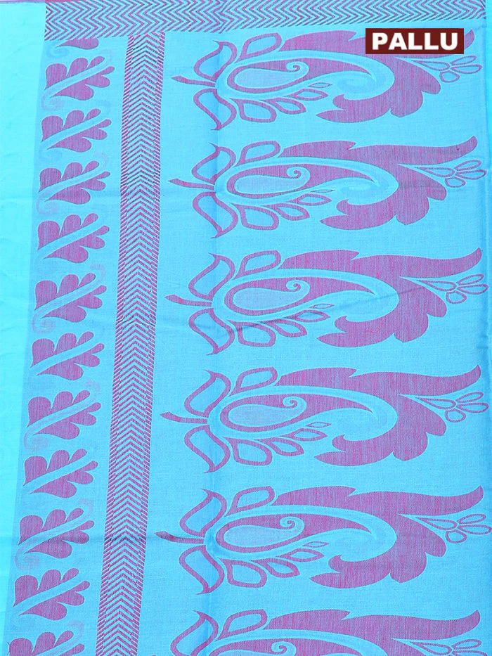 Coimbatore Cotton Blue Emboss Saree with Thread Woven Border - Image 4
