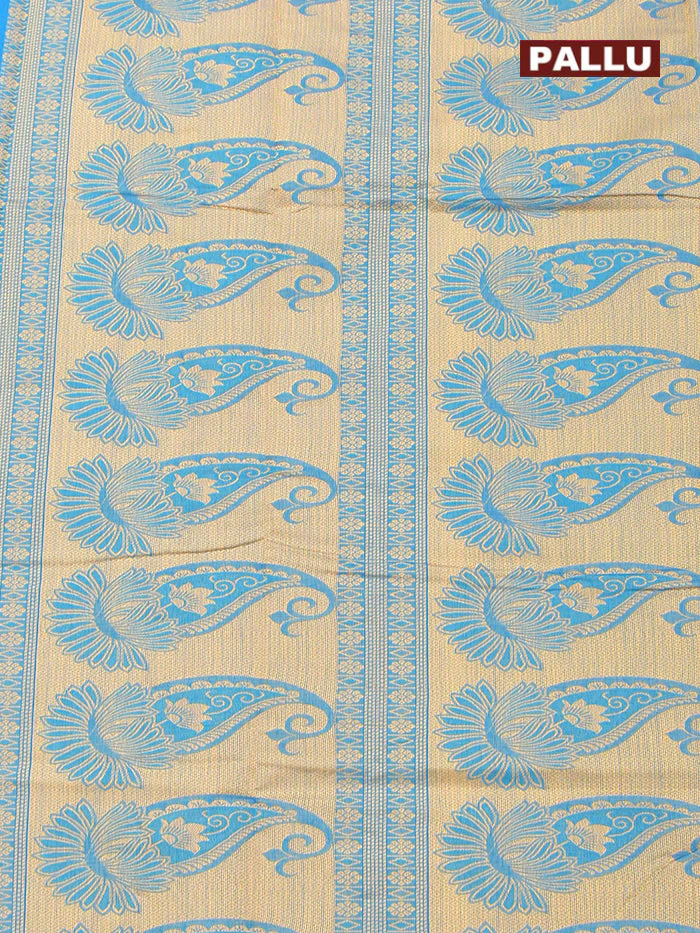 Coimbatore Cotton Blue Emboss Saree with Thread Woven Border - Image 4