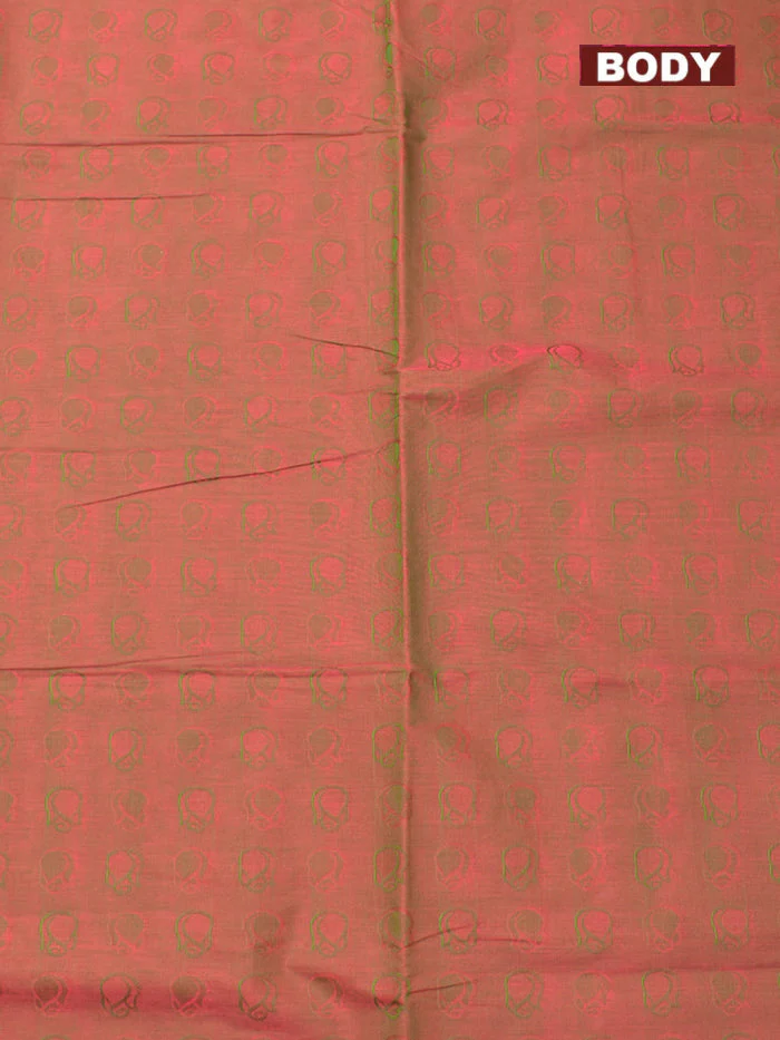 Coimbatore Cotton Brown and Green Shade Emboss Saree with Thread Woven Border - Image 3