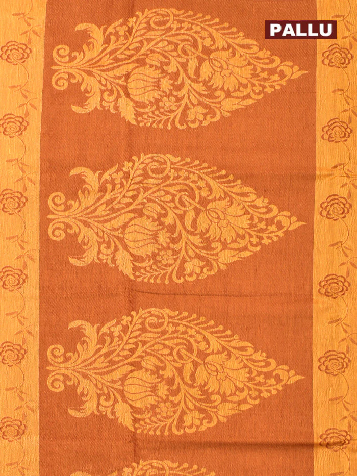 Coimbatore Cotton Brown and Sandal and Green Shade Allself Saree with Thread Woven Border - Image 4