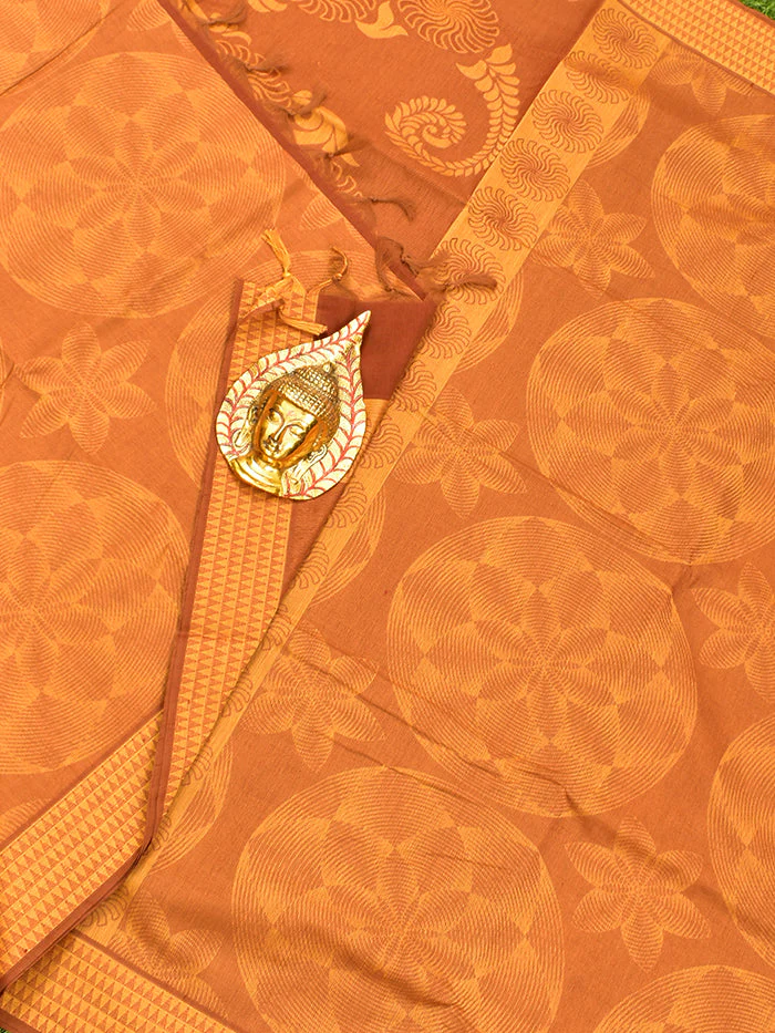 Coimbatore Cotton Brown and Sandal Shade Allself Saree with Thread Woven Border - Image 2