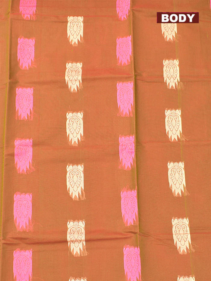 Coimbatore Cotton Brown Butta Saree with Plain Border - Image 3
