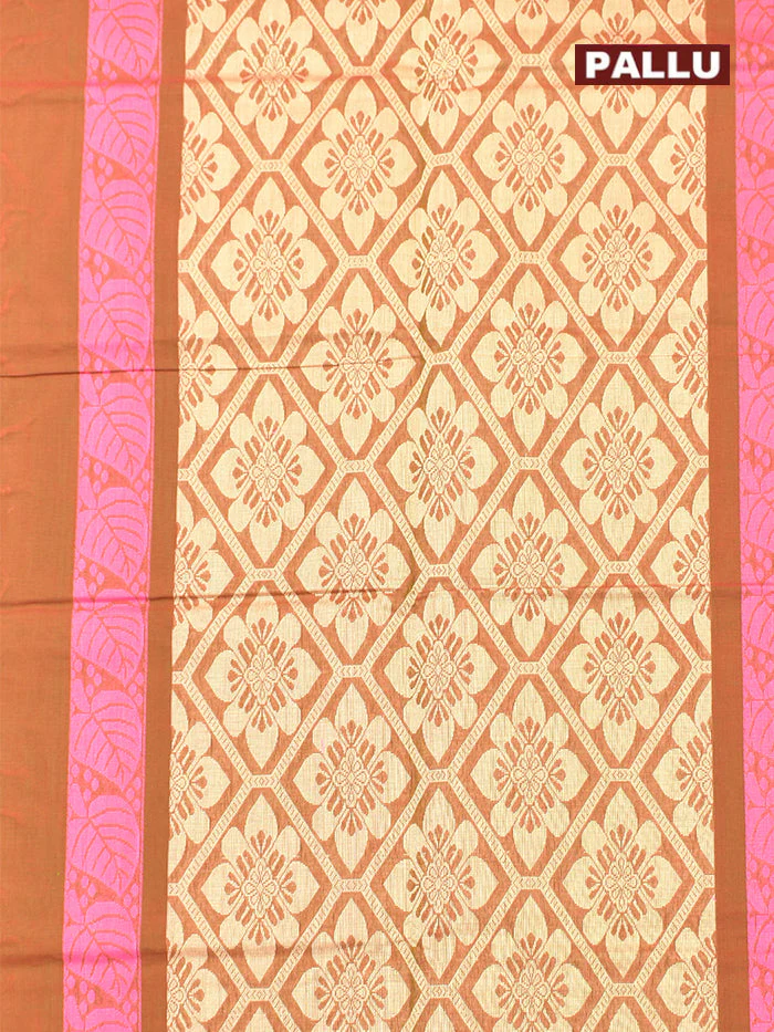 Coimbatore Cotton Brown Butta Saree with Plain Border - Image 4