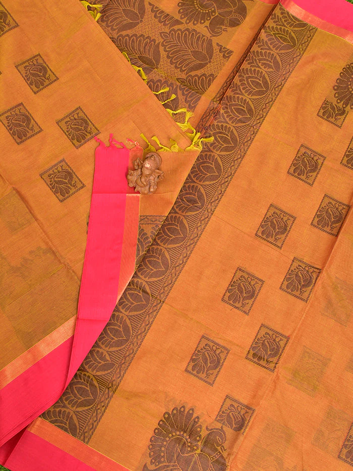 Coimbatore Cotton Brown Butta Saree with Plain Border - Image 2