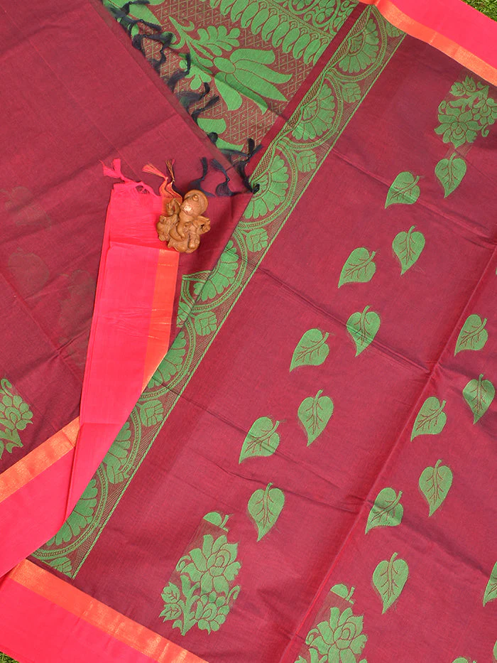 Coimbatore Cotton Brown Butta Saree with Plain Border - Image 2