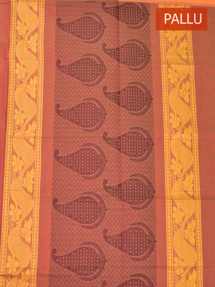 Coimbatore Cotton Brown Color Butta Saree with Plain Border - Image 3