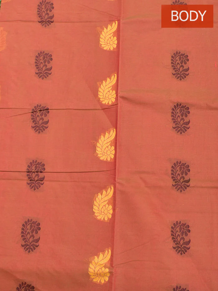 Coimbatore Cotton Brown Color Butta Saree with Plain Border - Image 4