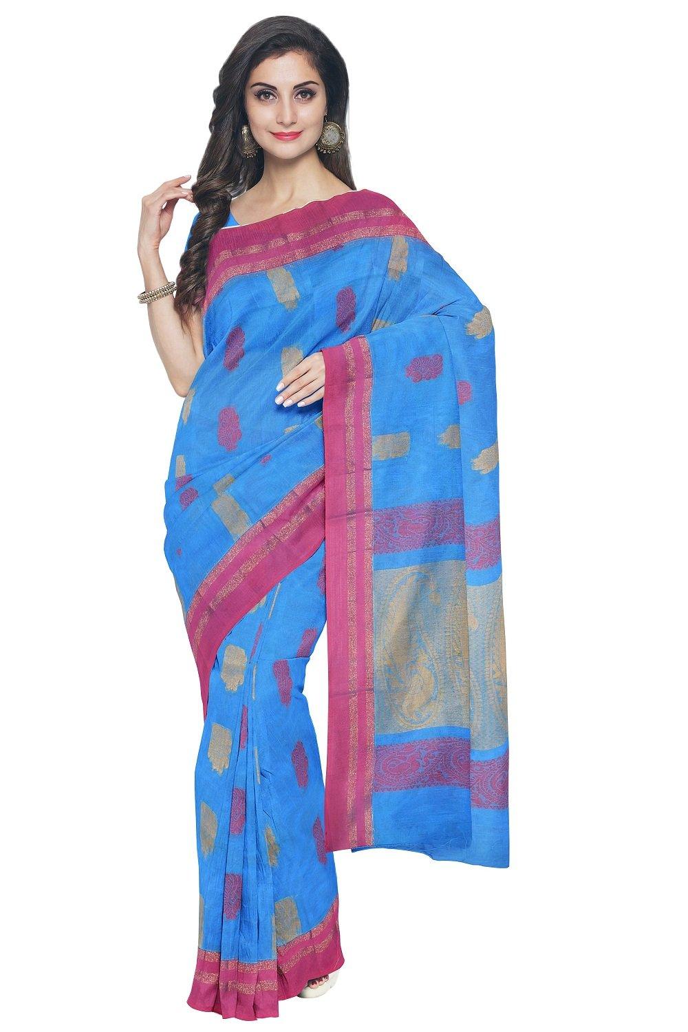 Coimbatore Cotton Butta Saree - Blue - Image 2