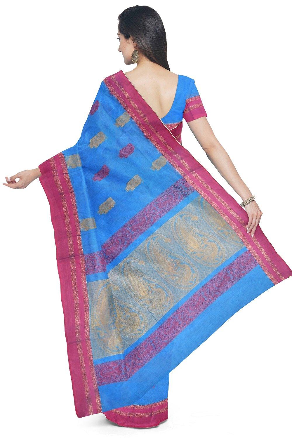 Coimbatore Cotton Butta Saree - Blue - Image 3
