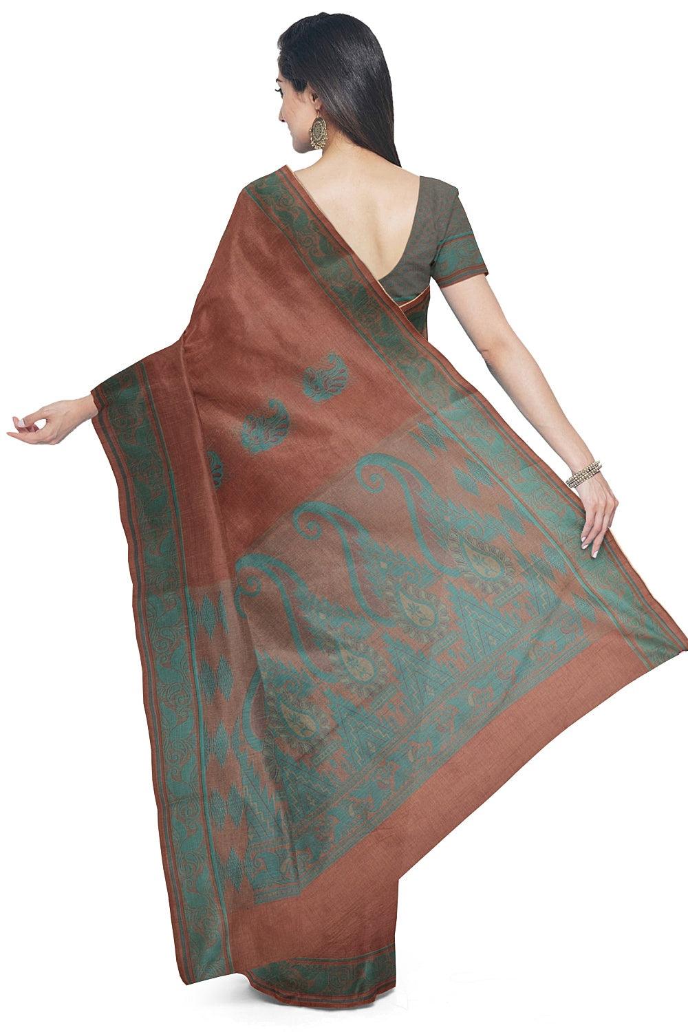 Coimbatore Cotton Butta Saree - Brown - Image 3