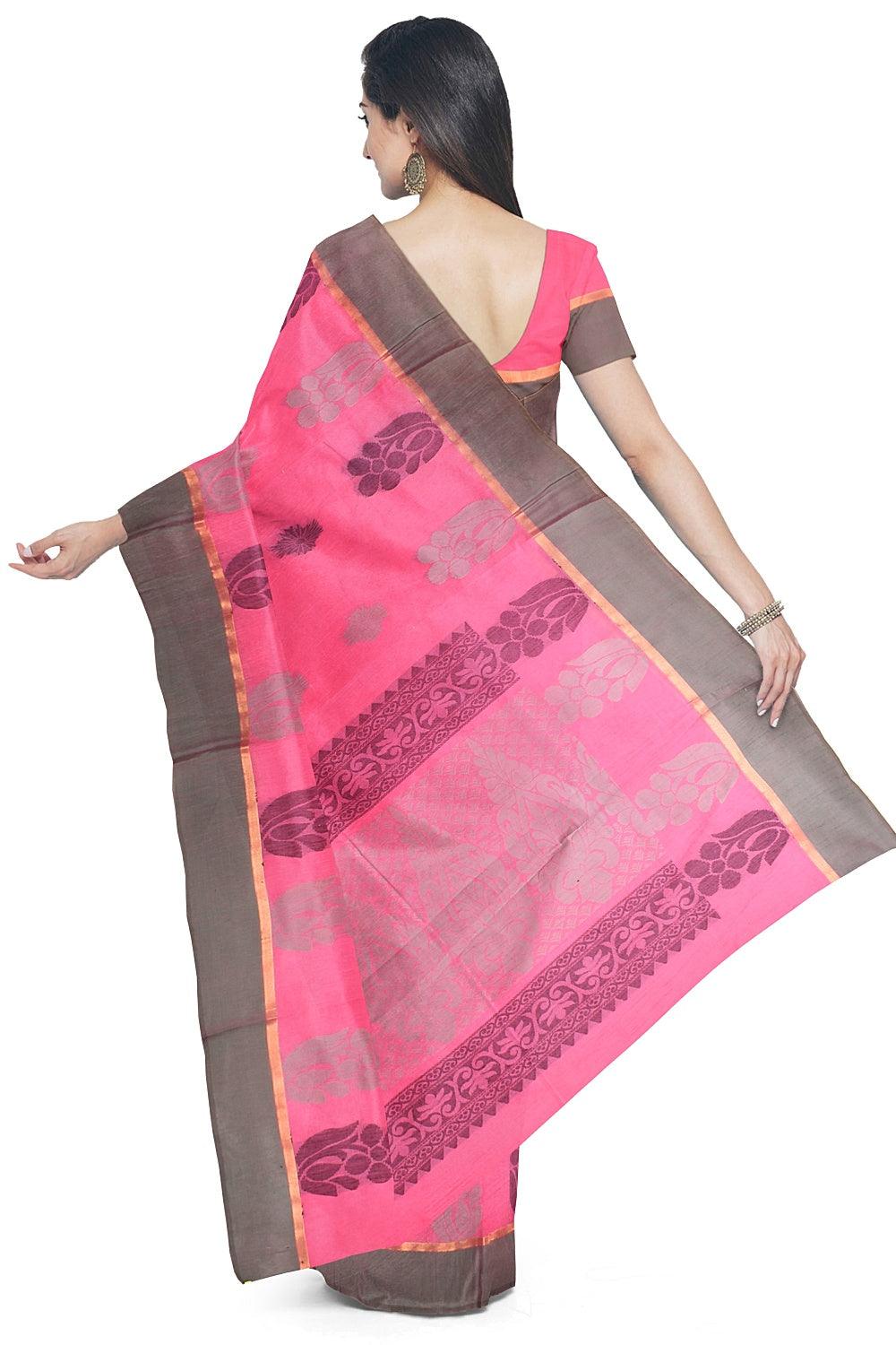 Coimbatore Cotton Butta Saree - Dark Pink - Image 3