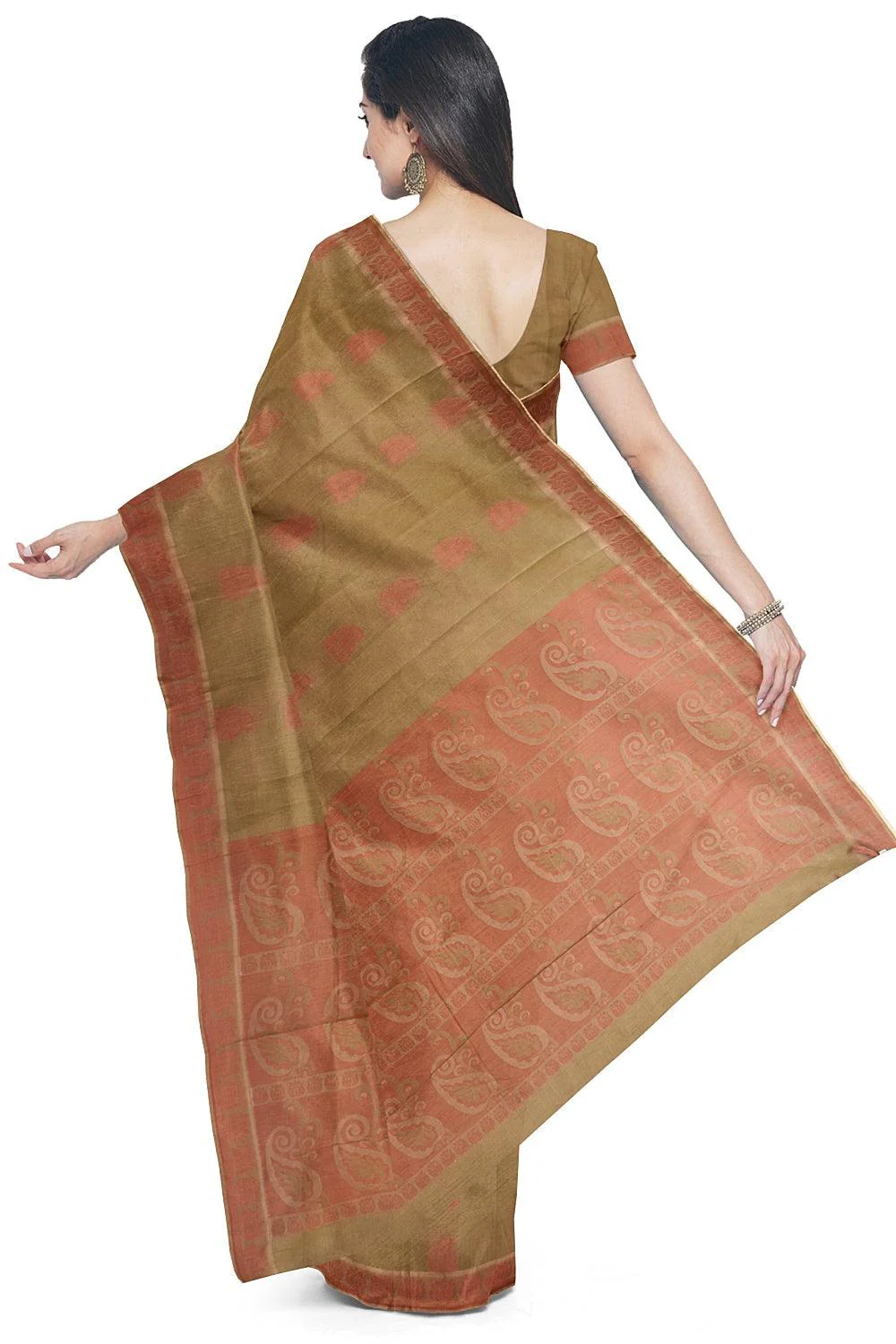 Coimbatore Cotton Butta Saree - Olive Green - Image 3