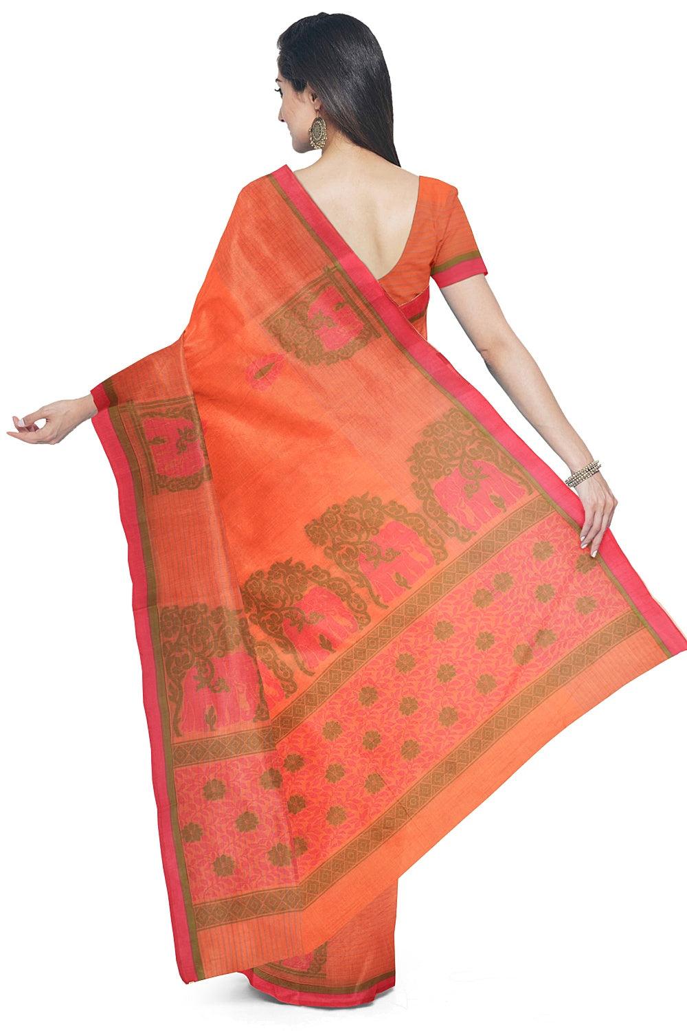 Coimbatore Cotton Butta Saree - Orange - Image 3