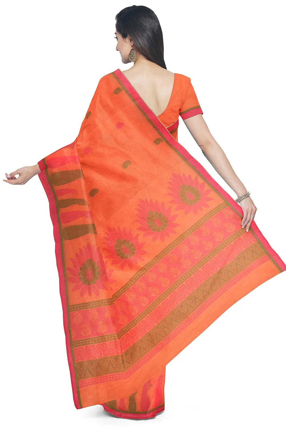 Coimbatore Cotton Butta Saree - Orange - Image 3