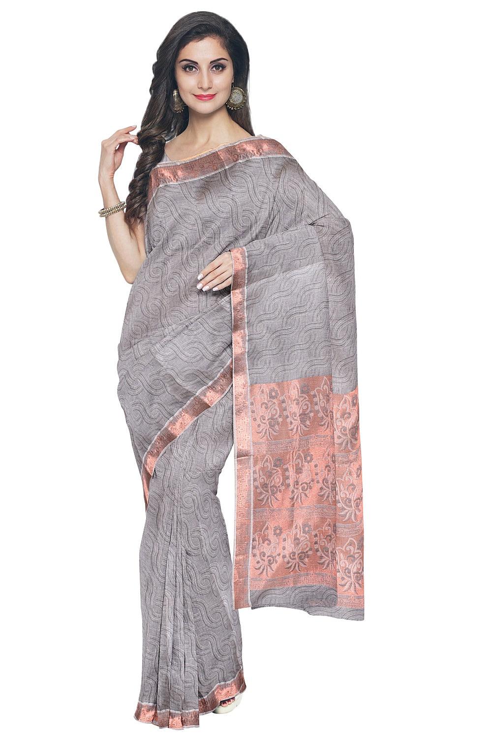 Coimbatore Cotton Copper Zari Saree - Grey - Image 2