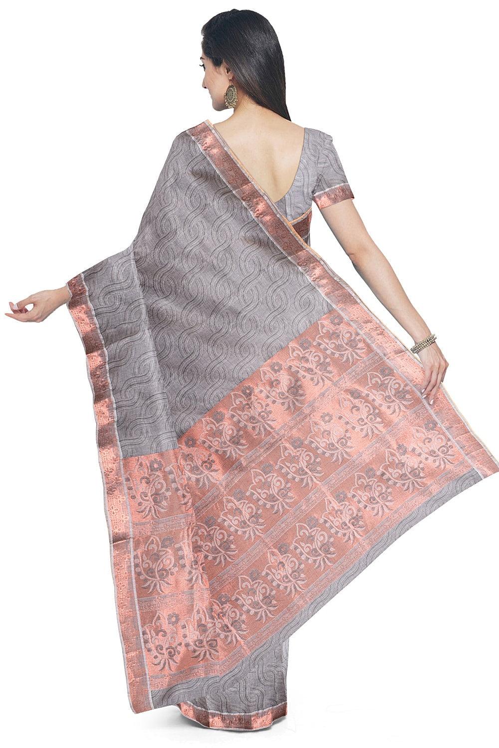 Coimbatore Cotton Copper Zari Saree - Grey - Image 3