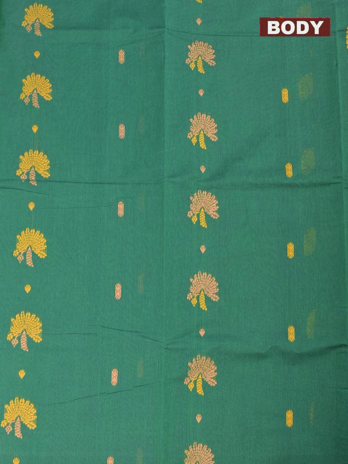 Coimbatore Cotton Dark Green Saree with Copper Zari and Thread Woven Buttas and Zari Border - Image 3