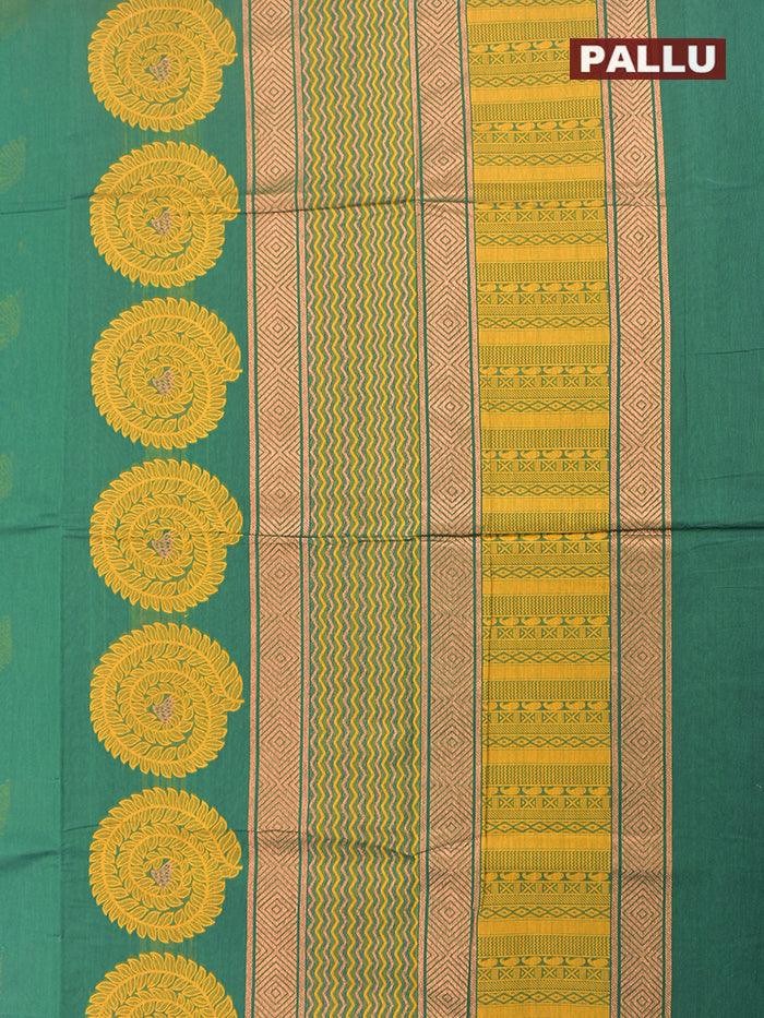 Coimbatore Cotton Dark Green Saree with Copper Zari and Thread Woven Buttas and Zari Border - Image 4