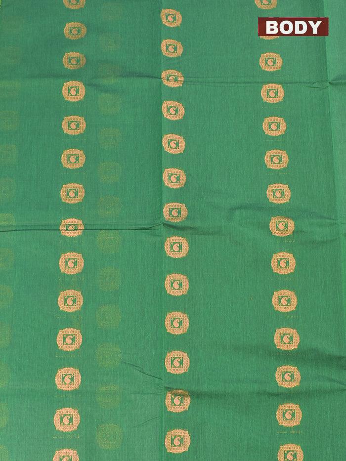 Coimbatore Cotton Dark Green Saree with Copper Zari Woven Buttas and Thread Woven Border - Image 3