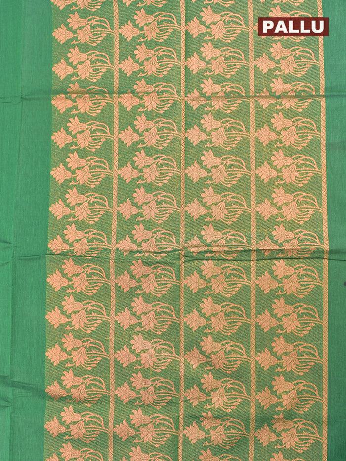 Coimbatore Cotton Dark Green Saree with Copper Zari Woven Buttas and Thread Woven Border - Image 4