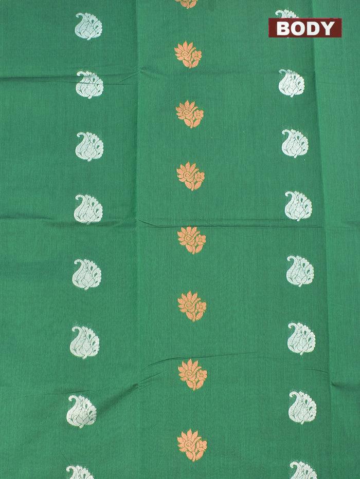 Coimbatore Cotton Dark Green Saree with Silver and Copper Zari Woven Buttas and Zari Woven Border - Image 3