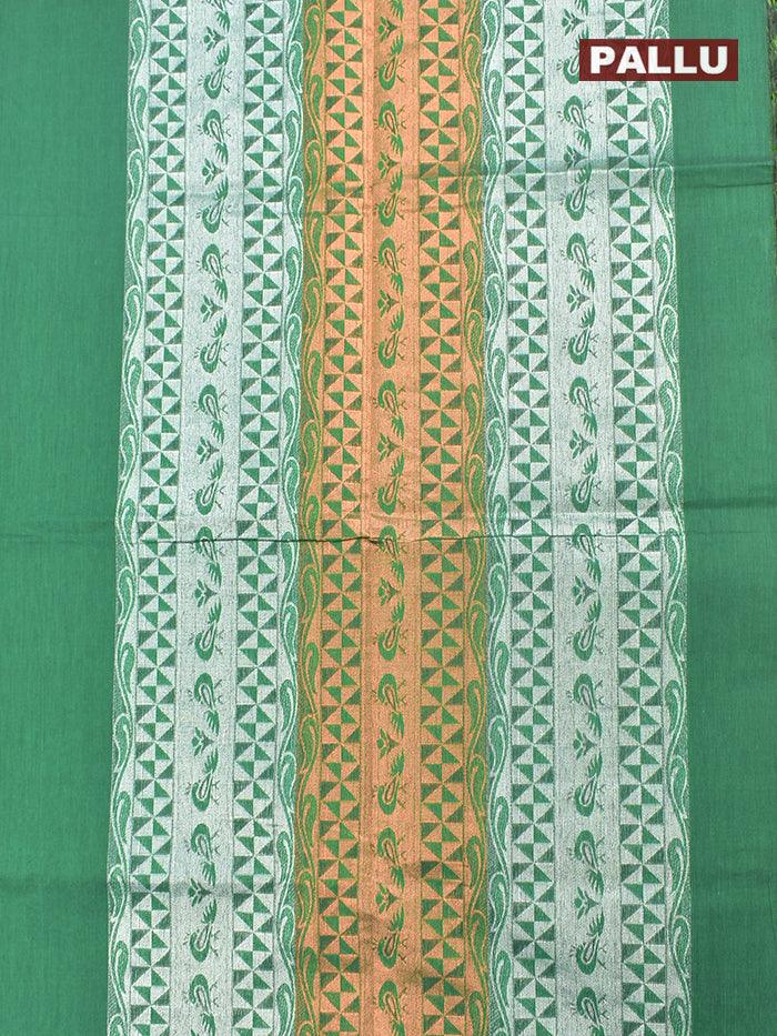 Coimbatore Cotton Dark Green Saree with Silver and Copper Zari Woven Buttas and Zari Woven Border - Image 4