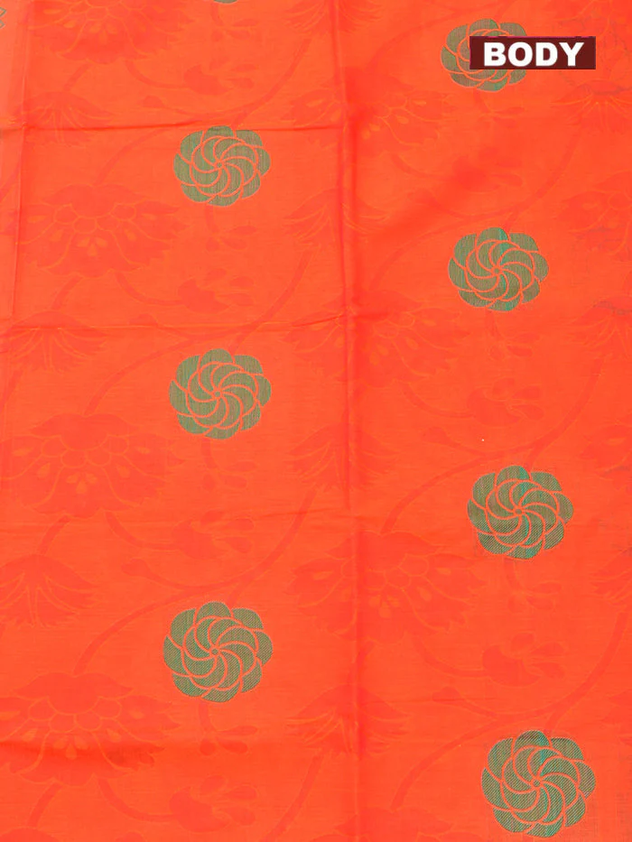 Coimbatore Cotton Dark Orange Butta Saree with Thread Woven Border - Image 3