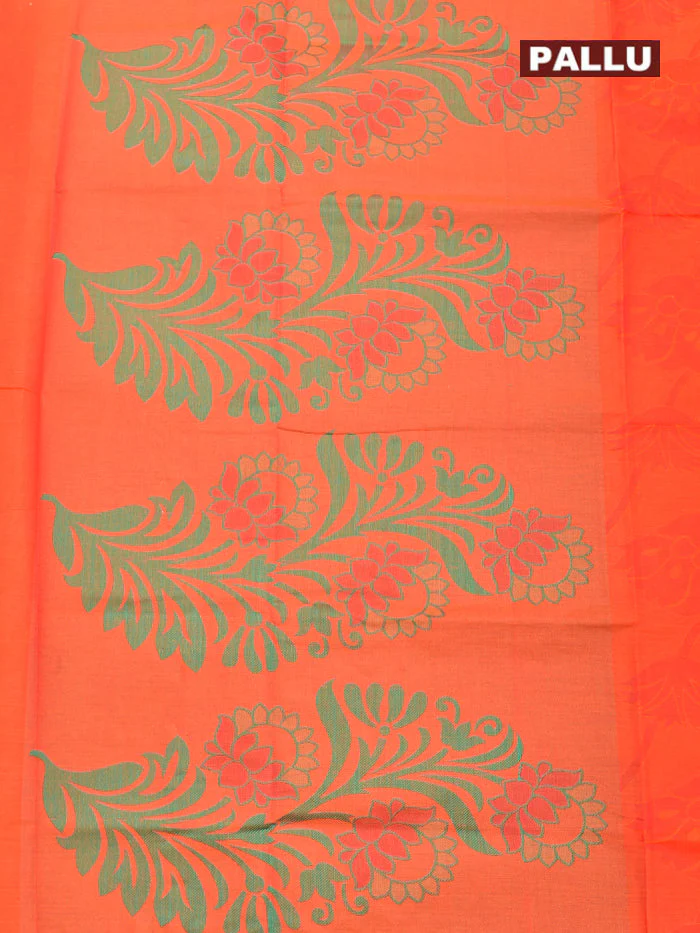 Coimbatore Cotton Dark Orange Butta Saree with Thread Woven Border - Image 4
