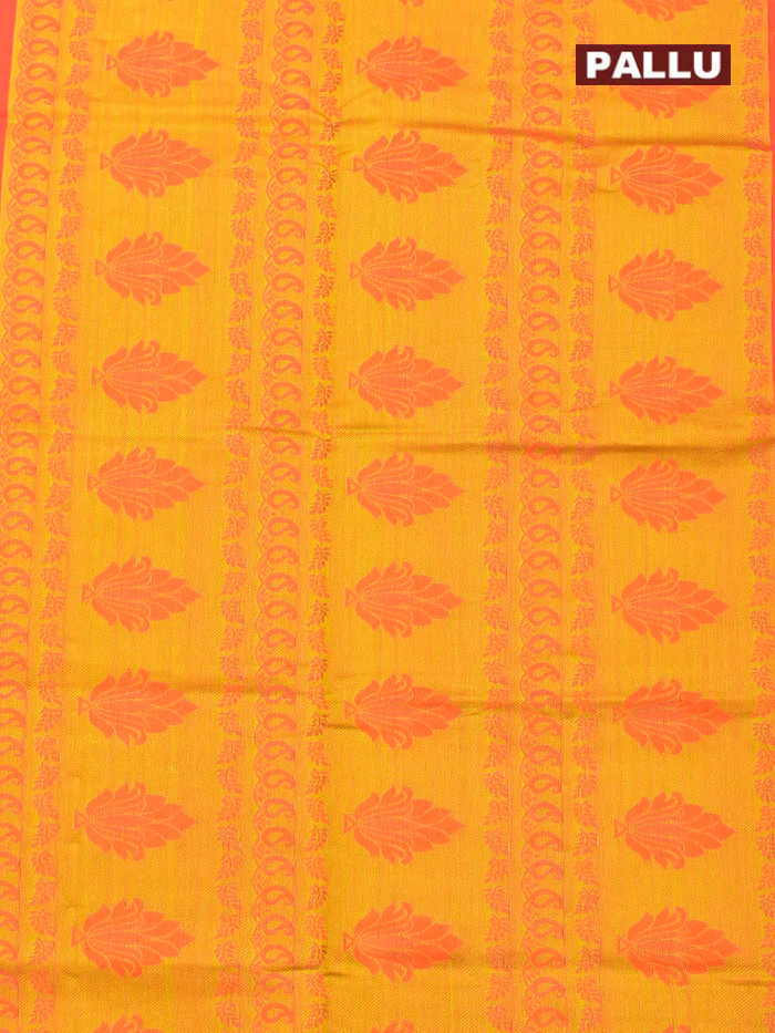 Coimbatore Cotton Dark Orange Emboss Saree with Thread Woven Border - Image 4