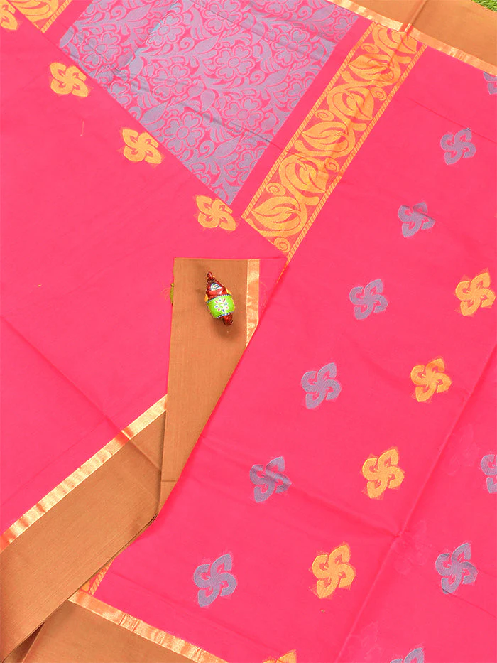 Coimbatore Cotton Dark Pink Butta Saree with Plain Border - Image 2
