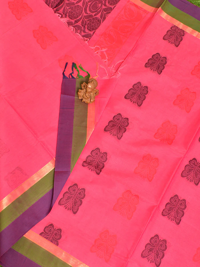 Coimbatore Cotton Dark Pink Butta Saree with Plain Border - Image 2